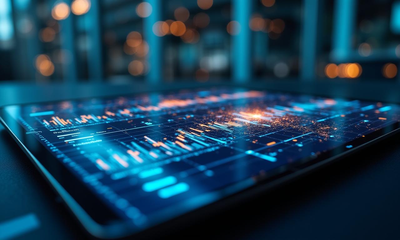 Futuristic AI dashboard interface with predictive analytics charts